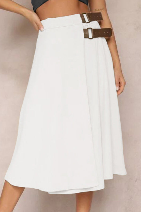 Leather Stitching Solid Color Fashionable Skirt. Elegant and Artistic Retro Skirt for Women