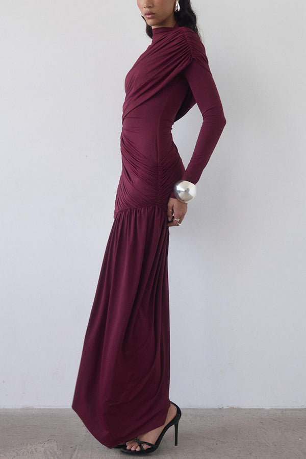 Solid Color Long-sleeved Pleated Slim-fit Elegant Ribbon Mini Dress
