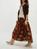 Retro Plaid Pleated Maxi Skirt