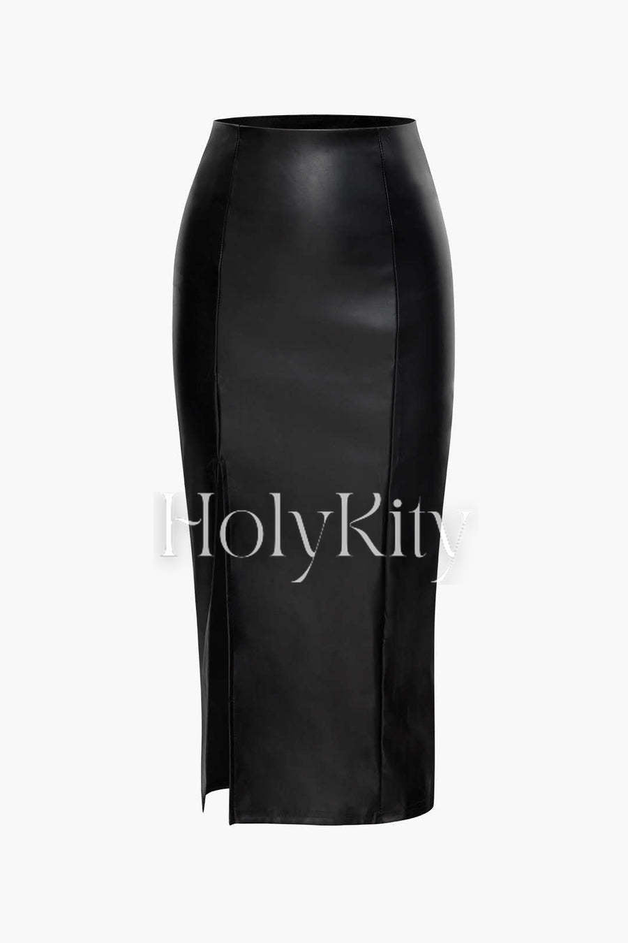Faux Leather Cami Top And Slit Midi Skirt Set