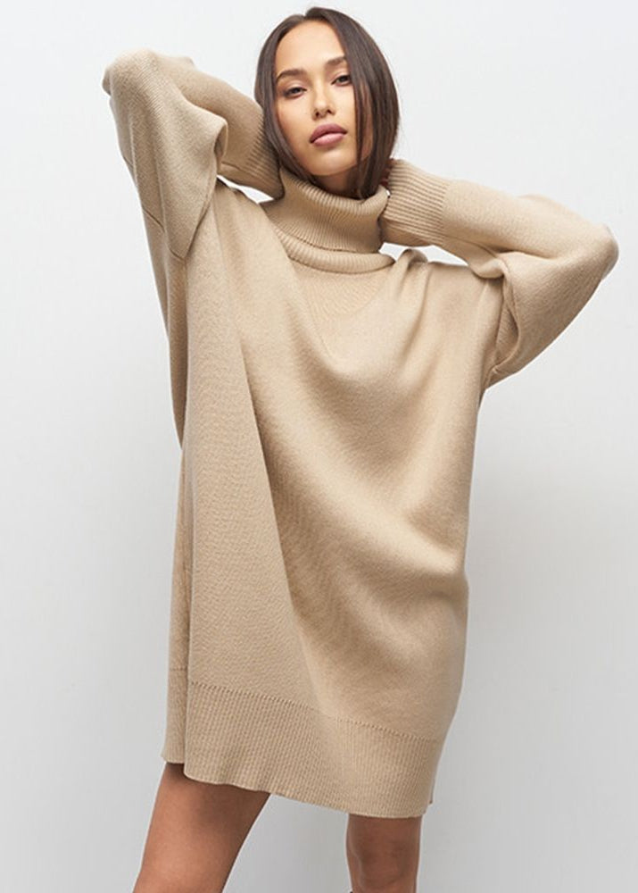 Harper Knit Turtleneck Sweater Dress – Oversized Long Sleeve Pullover
