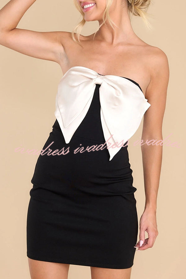 Strikes My Fancy Bow Strapless Off Shoulder Mini Dress