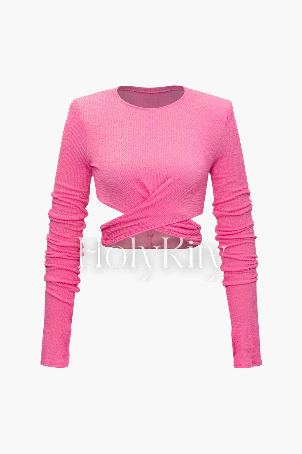 Textured Cross Ruched Long Sleeve Top And Mini Skirt Set
