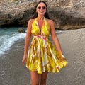 Halter Yellow Printed Mini Dress