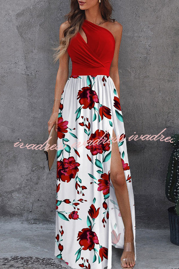 Jolie Floral One Shoulder Cutout Slit Maxi Dress