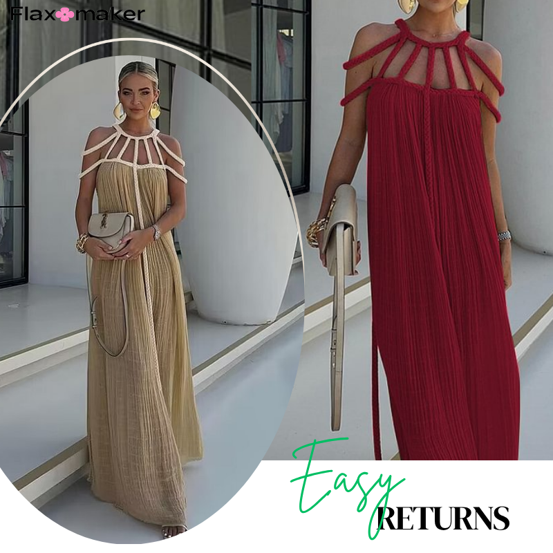 Off Shoulder Halter Maxi Dress(With Belt)
