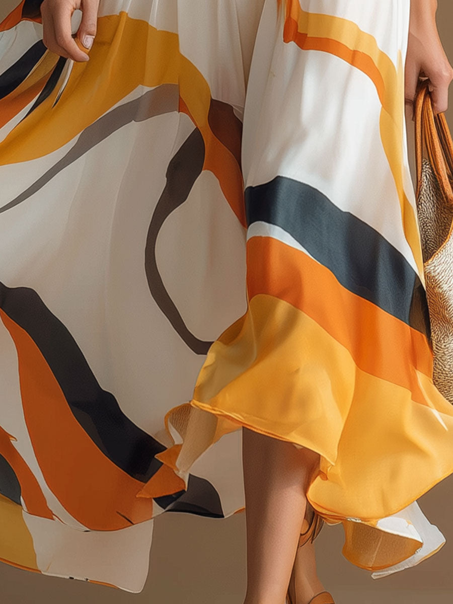 Stylish And Elegant Color-blocked Sleeveless Chiffon Maxi Dress