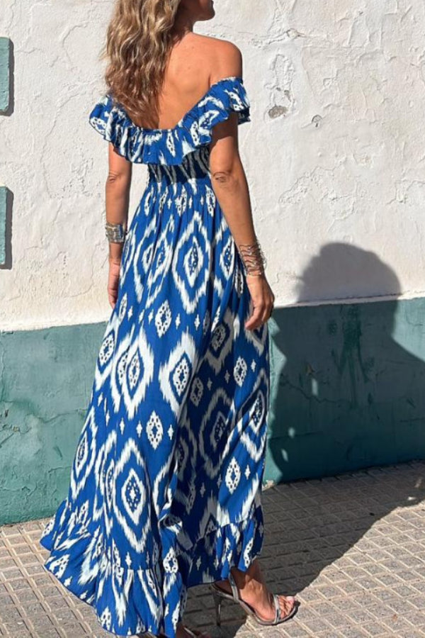 TUNISIA BLUE PRINTED. LONG DRESS