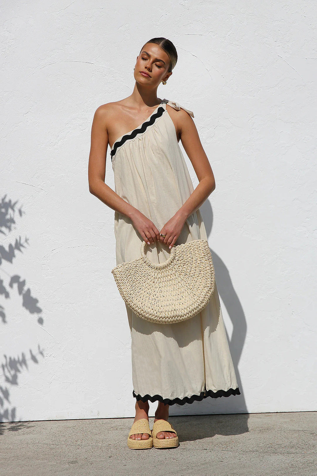Oblique Shoulder Maxi Dress