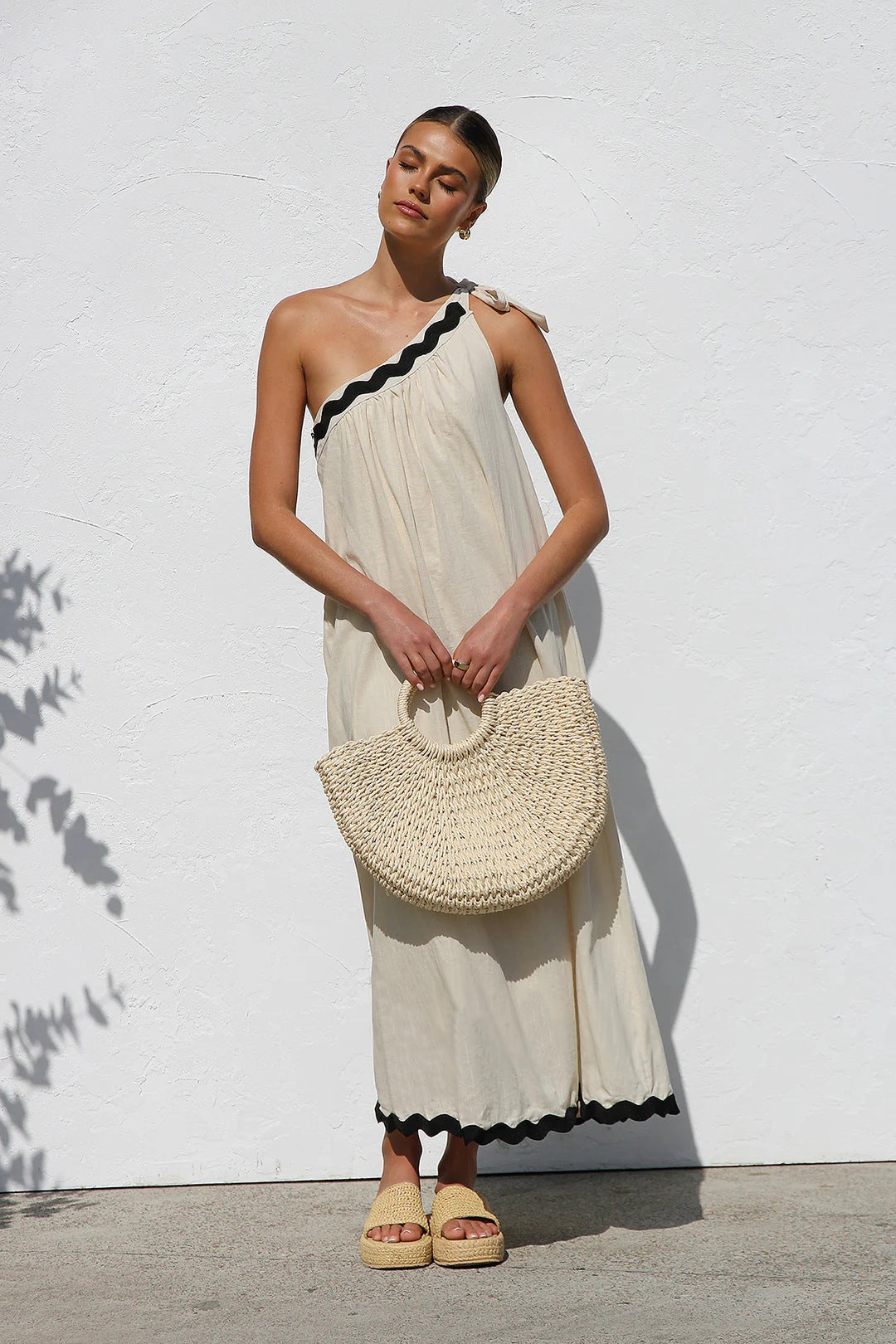 Oblique Shoulder Maxi Dress