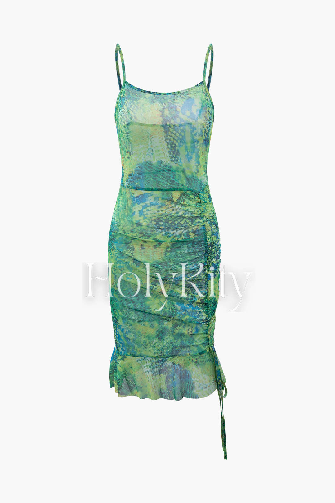 Printed Mesh Ruffle Hem Mini Skirt