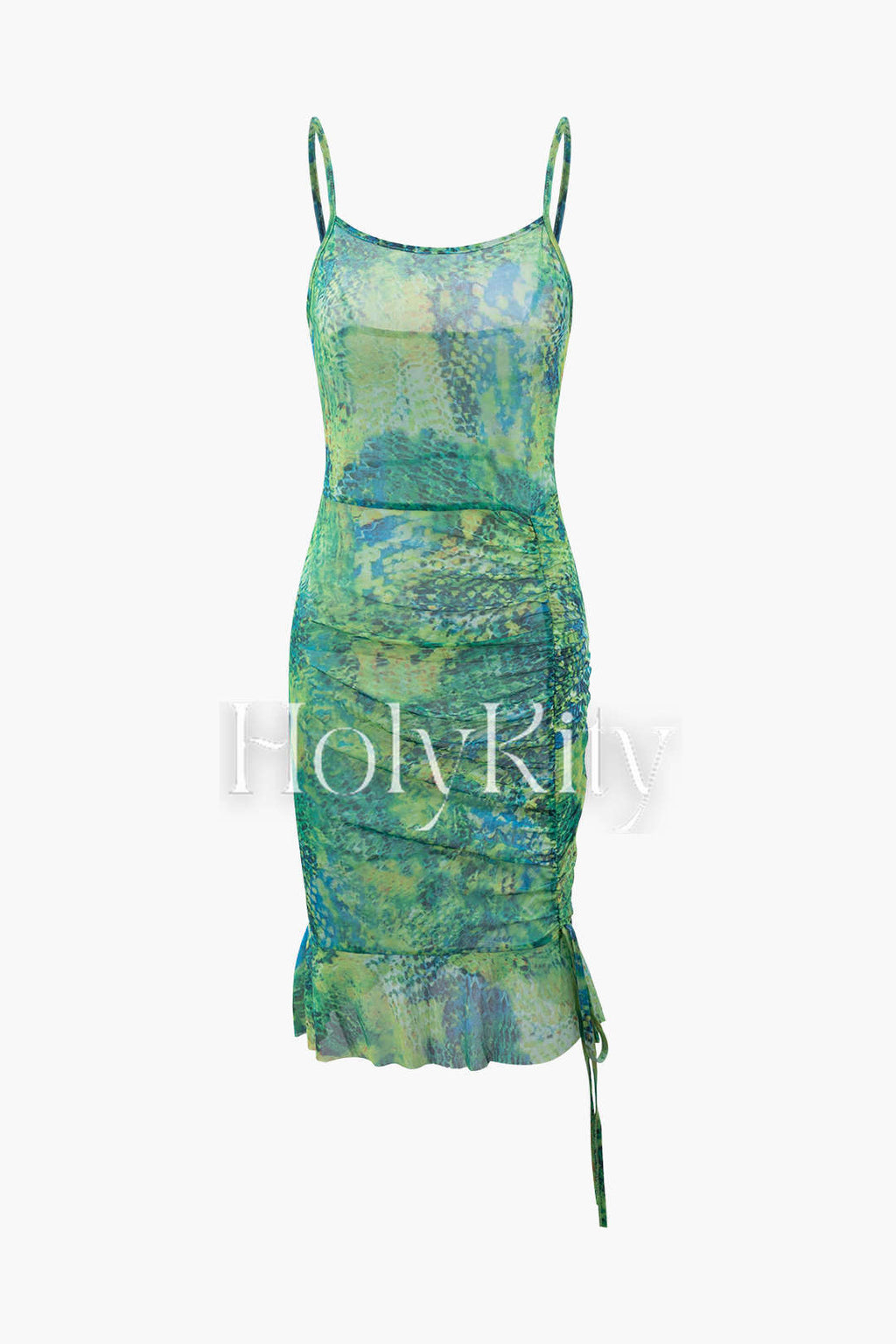 Printed Mesh Ruffle Hem Mini Skirt
