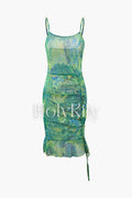 Printed Mesh Ruffle Hem Mini Skirt