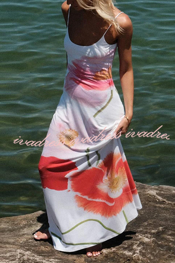 Romantic Beginnings Poppy Blossom Slip Stretch Vacation Maxi Dress