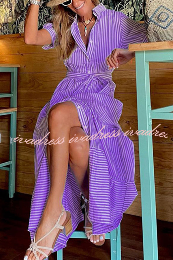 Sunday Morning Stripe Shirt Maxi Dress