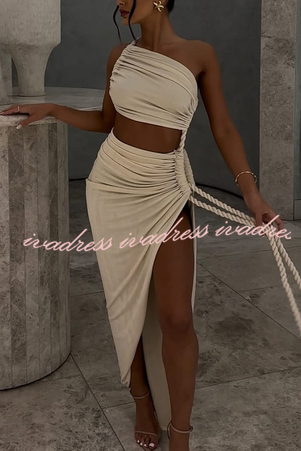Juliana Rope Detail Ruched One Shoulder Cutout Stretch Maxi Dress