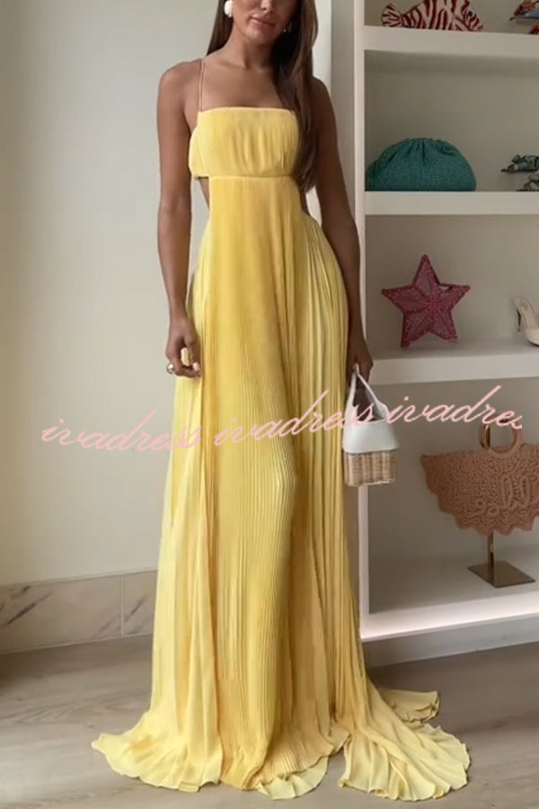 Butter Moment Pleated Cutout Waist A-line Slip Maxi Dress