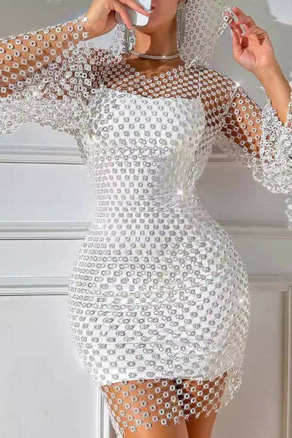 Sequined Mesh Hooded Bodycon Dress
