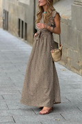 V-neck Ruffled Short-sleeved Waist Floral Long Dress