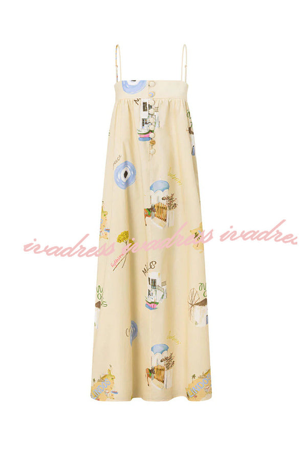Linen Blend Sling Backless Loose Holiday Maxi Dress