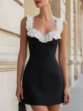 Square-Neck Mini Dress With Contrast Ruffle Trim
