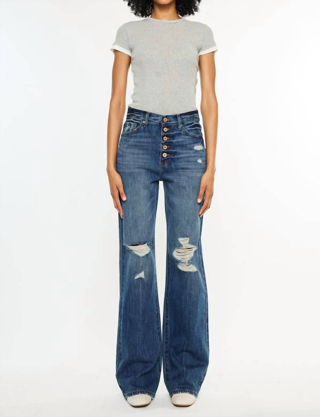 Kancan - Ultra High Rise Exposed Button 90's Flare Jeans