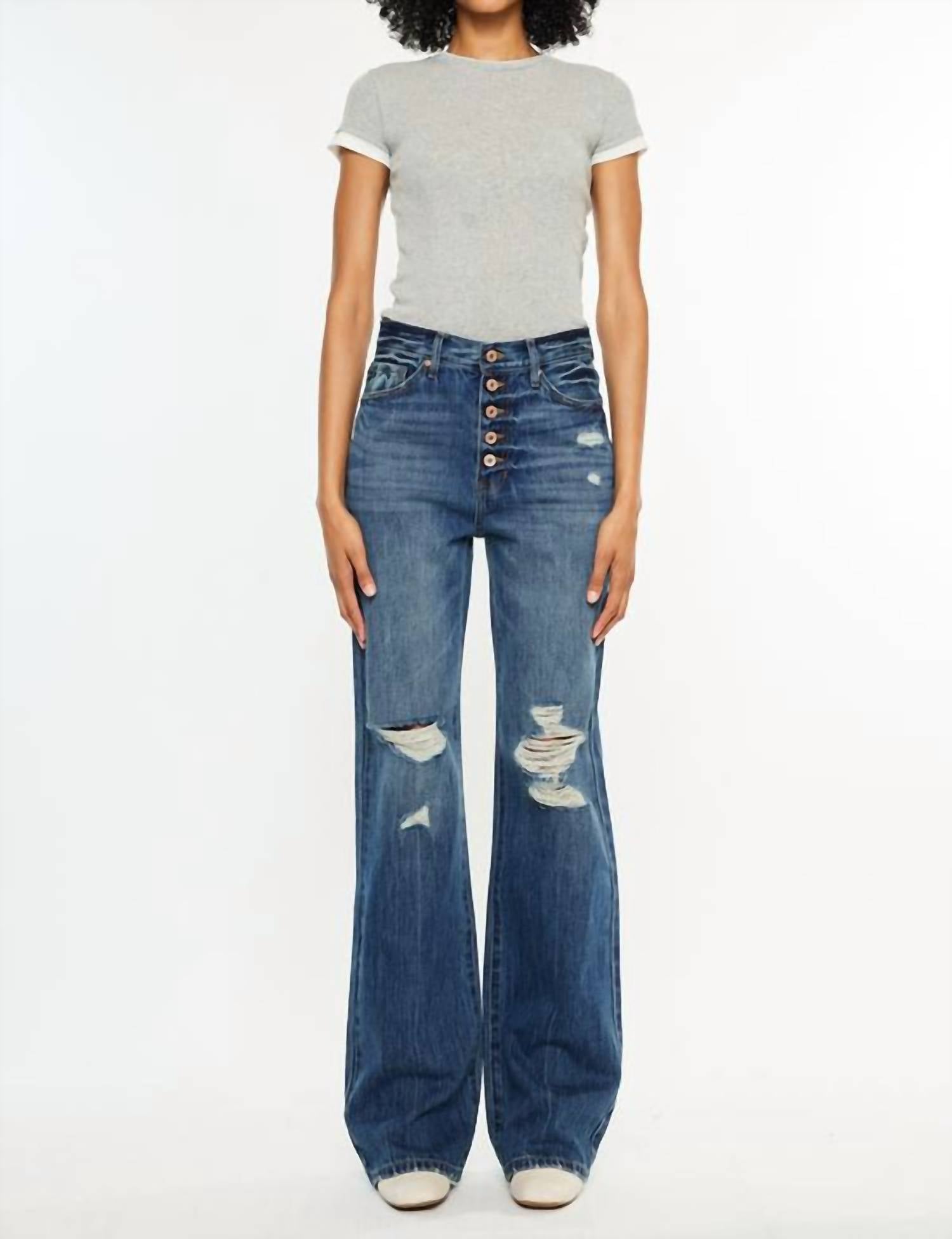 Kancan - Ultra High Rise Exposed Button 90's Flare Jeans