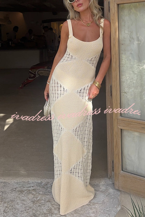 Knitted Sexy Backless Argyle Pattern Slim Fit Maxi Dress