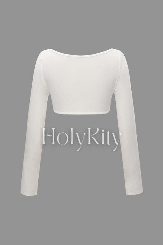 Twisted Long Sleeve Crop Top And Split Skirt Set