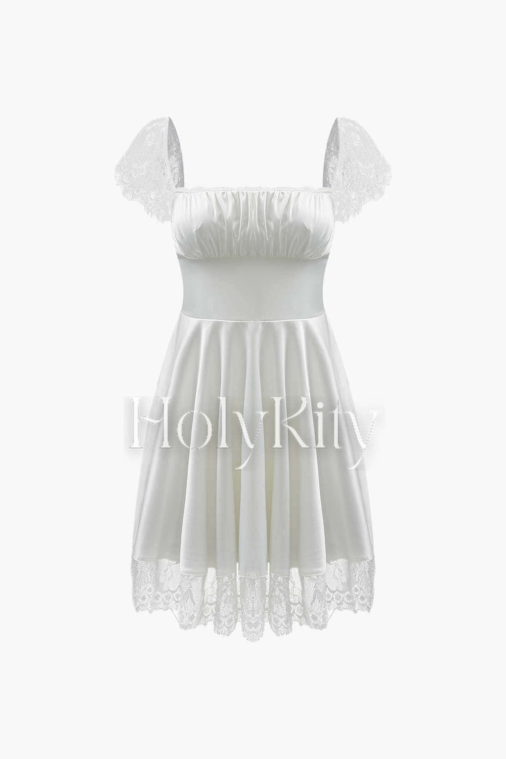 Lace Hem Satin Tie Back Mini Dress