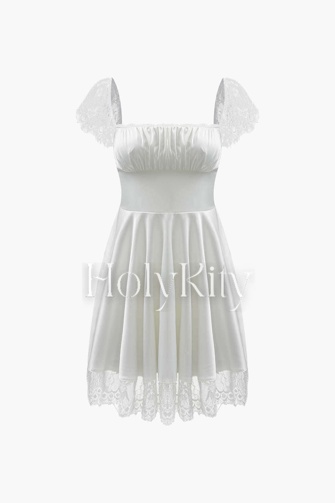 Lace Hem Satin Tie Back Mini Dress