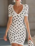 Polka Dot Rib-Knit Bodycon Mini Dress