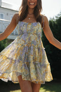 Capri Kisses Floral Tiered Ruffle Smocked Back Slip Mini Dress