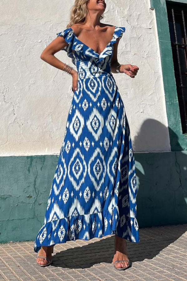 TUNISIA BLUE PRINTED. LONG DRESS