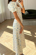 PRINT SQUARE NECK PUFF SLEEVES DRESS