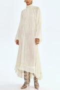 Solid Color High-neck Long-sleeved Loose Ruffle Maxi Dress