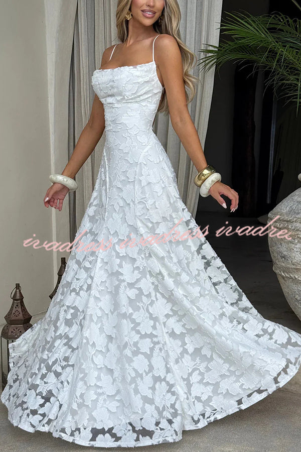 Francis Floral Burnout Jersey Fabric Cowl Neck Back Lace-up Maxi Dress