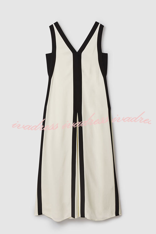 Elegant Piano Keys Reversible Style Colorblock A-line Maxi Dress