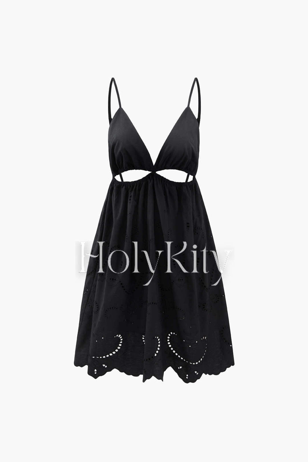 V-neck Cutwork Backless Mini Dress