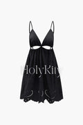 V-neck Cutwork Backless Mini Dress
