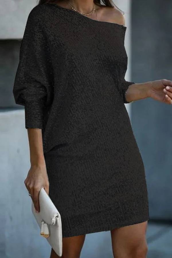 Sequined One Shoulder Off-The-Shoulder Batwing Sleeve Party Dress