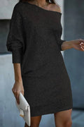 Sequined One Shoulder Off-The-Shoulder Batwing Sleeve Party Dress