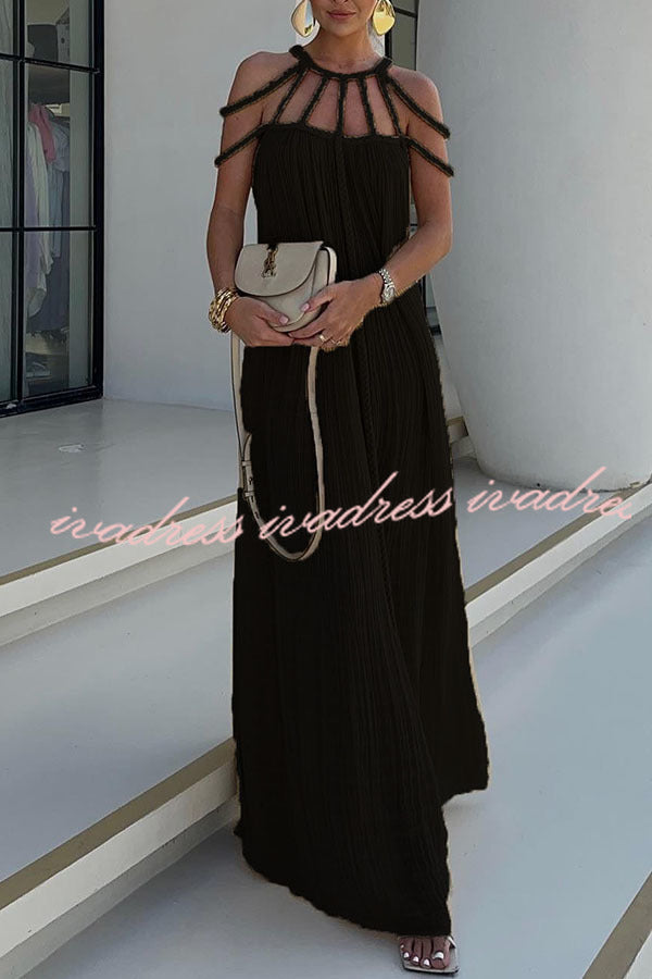 Modern and Sophisticated Linen Blend Draped Braids Cover Up Maxi Dress