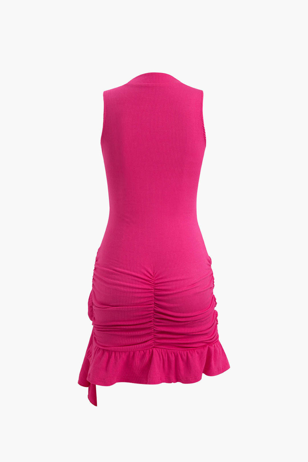 Rose Corsage Rib Knit Ruffle Hem Mini Dress