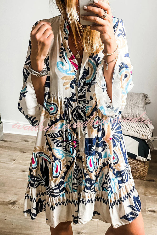 Unique Printed Resort Style Loose Casual Mini Dress