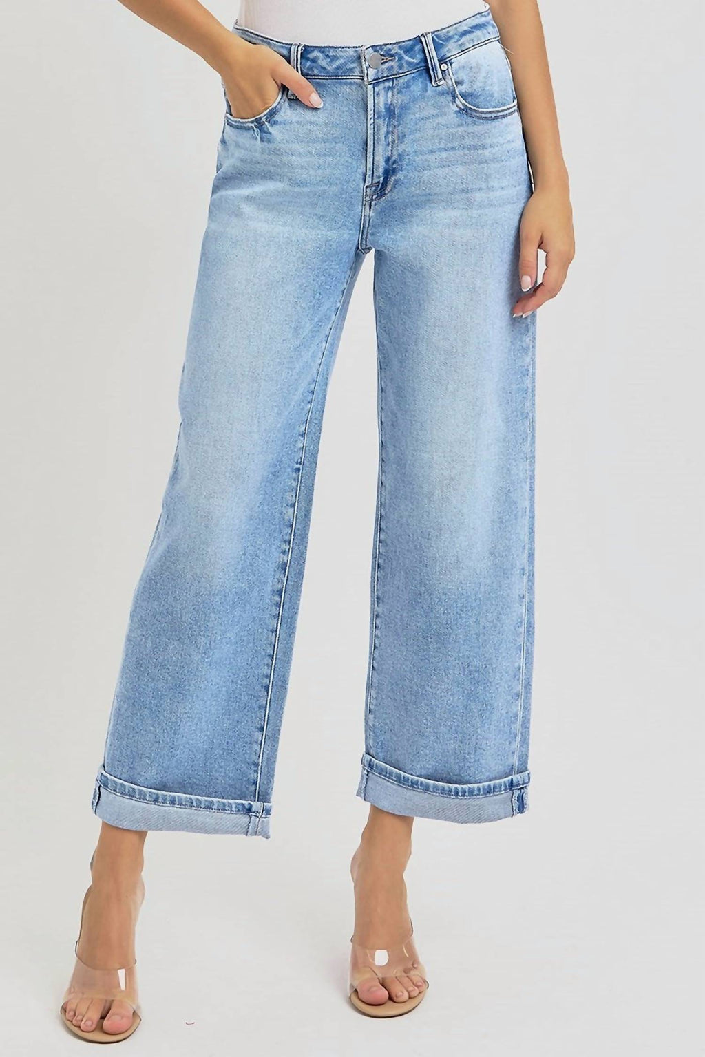 Risen - High Rise Ankle Boyfriend Cuffed Jeans