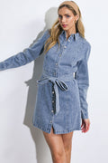 BE A LIGHT - LONG SLEEVE DENIM MINI SHIRT DRESS - FINAL SALE