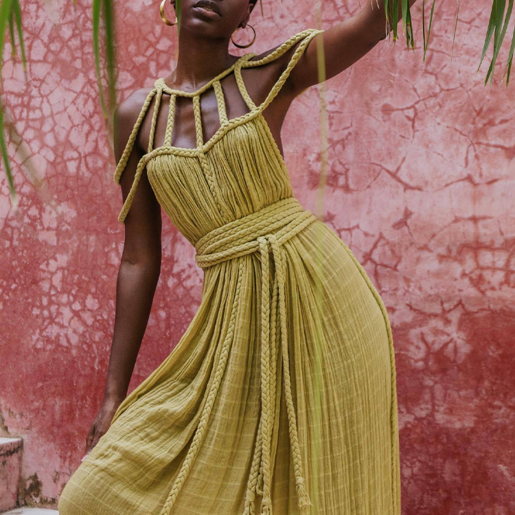 Off Shoulder Halter Maxi Dress(With Belt)