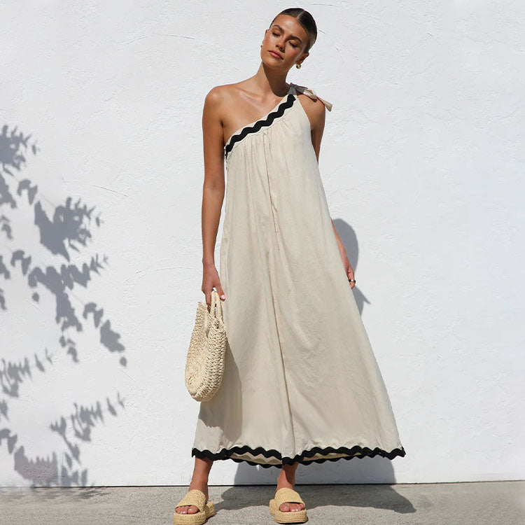 Oblique Shoulder Maxi Dress