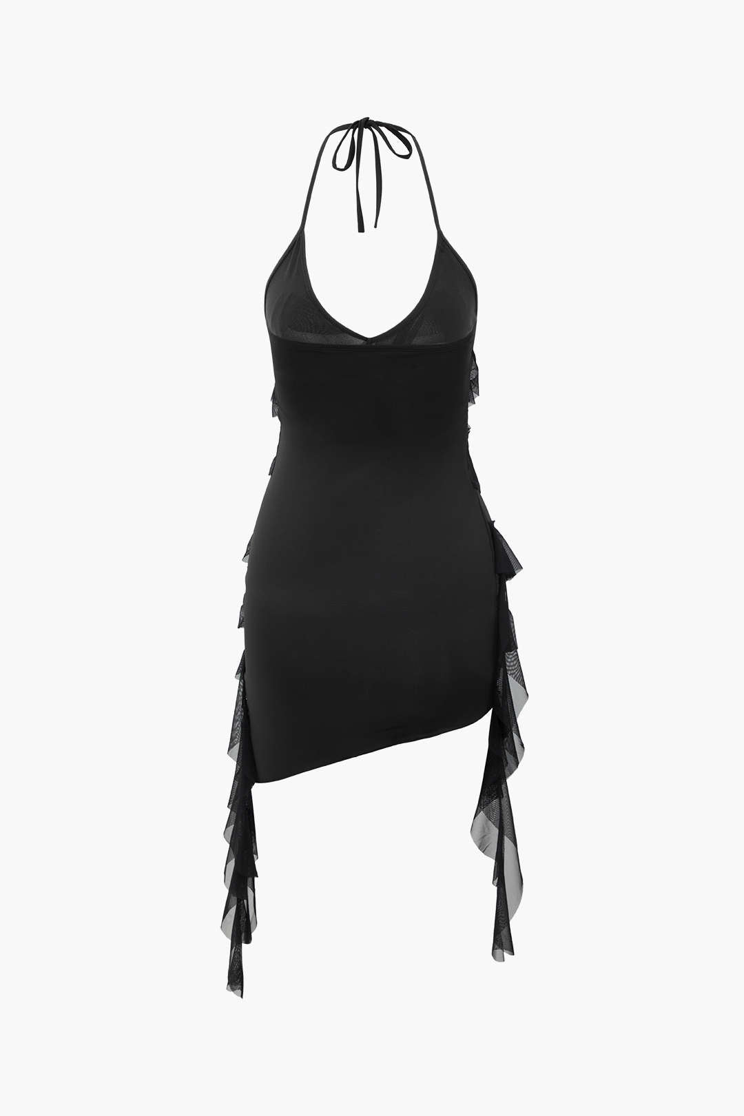 Asymmetric Tiered Ruffle Halter Mini Dress